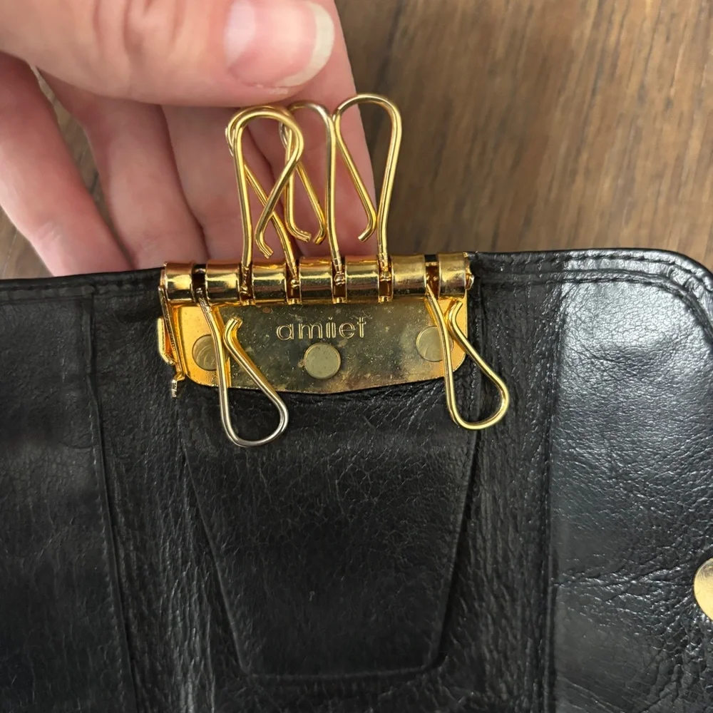 Vintage Christian Dior Key case 6 Key holder Black Gold leather Authentic